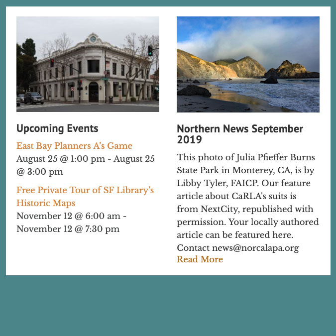 Northern News — published 10 times each year — is seeking an Associate Editor. Are you a member of APA working or living in northern California? Would you like to help determine our newsmagazine content and solicit articles relevant to the planning profession, current planning issues, or proposed development in northern California and elsewhere? Then please read this short announcement and contact us.