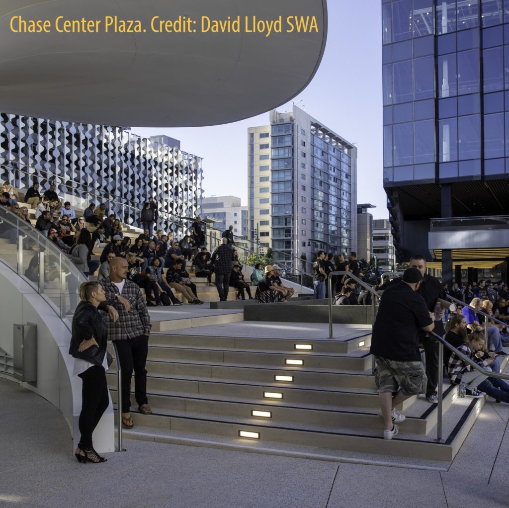 Accessibility characterizes the public realm part of the Warriors’ new home. Chase Center is an urban mixed-use project, with significant public exposure and use. The site was designed to offer an urban stroll among gardens through a series of connected spaces that let you absorb much of San Francisco’s burgeoning culture, punctuated by public views of the bay.