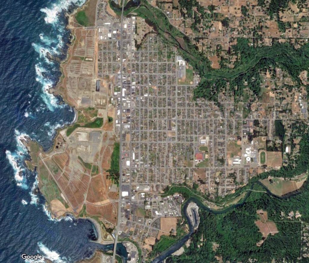 An aerial view of the Fort Bragg area