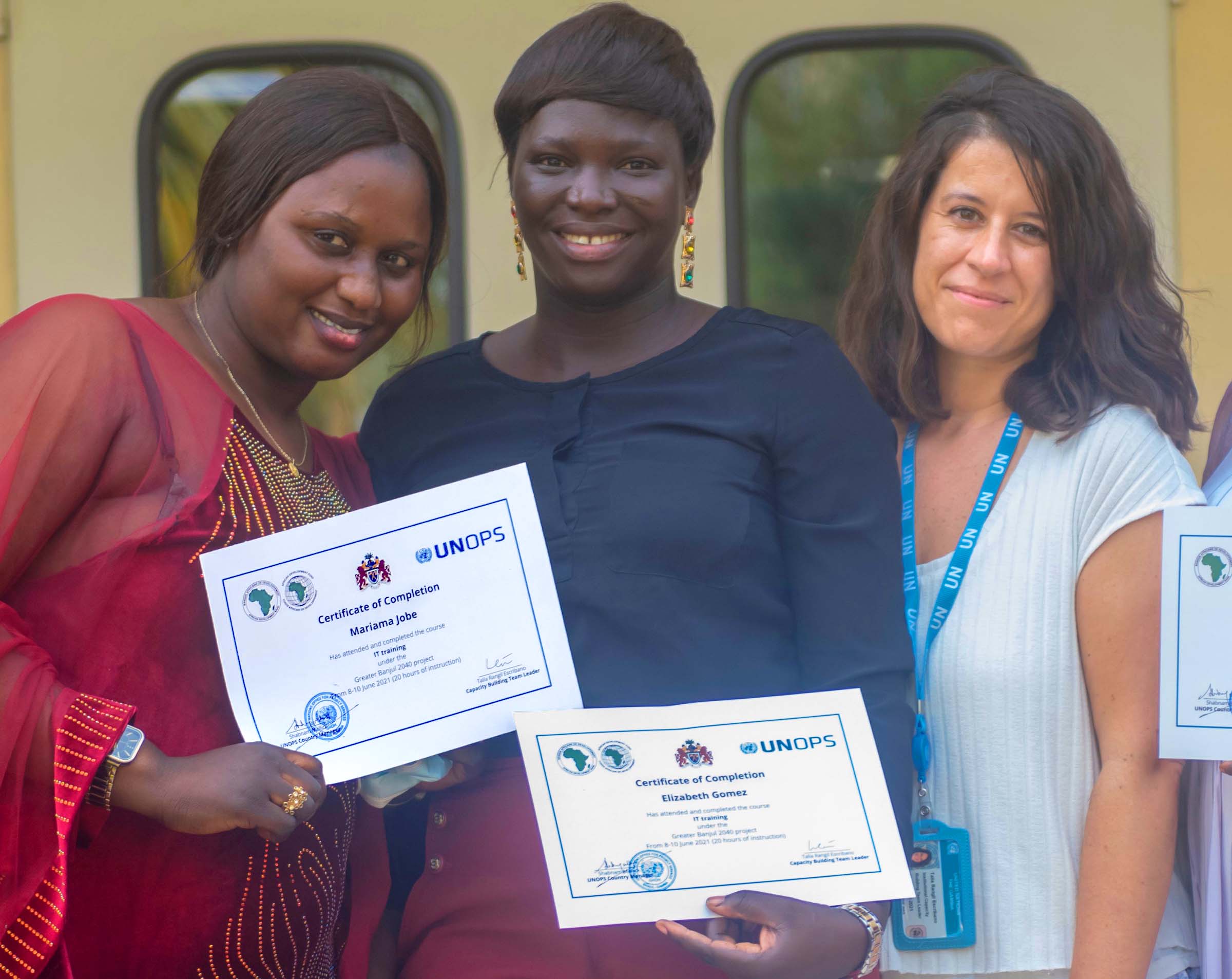 Image of IT training certificates for Mariama Jobe and Elizabeth Gomez-Talia