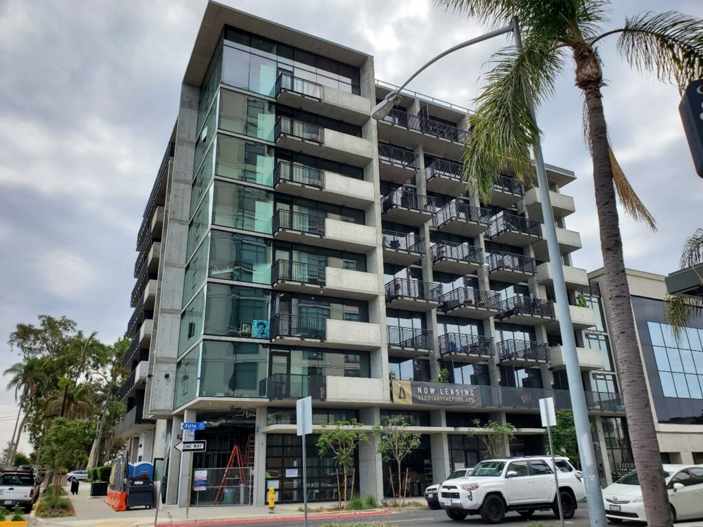 Residential building under construction in San Diego’s Banker’s Hill/Park West neighborhood.