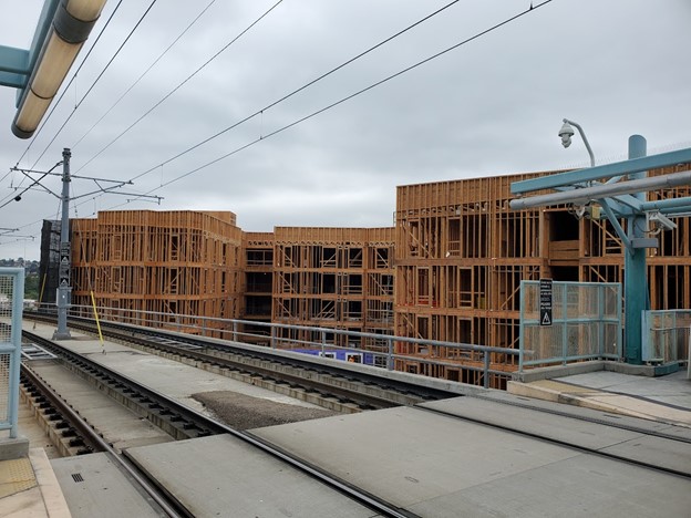 Affordable housing development under construction at Grantville trolley station.