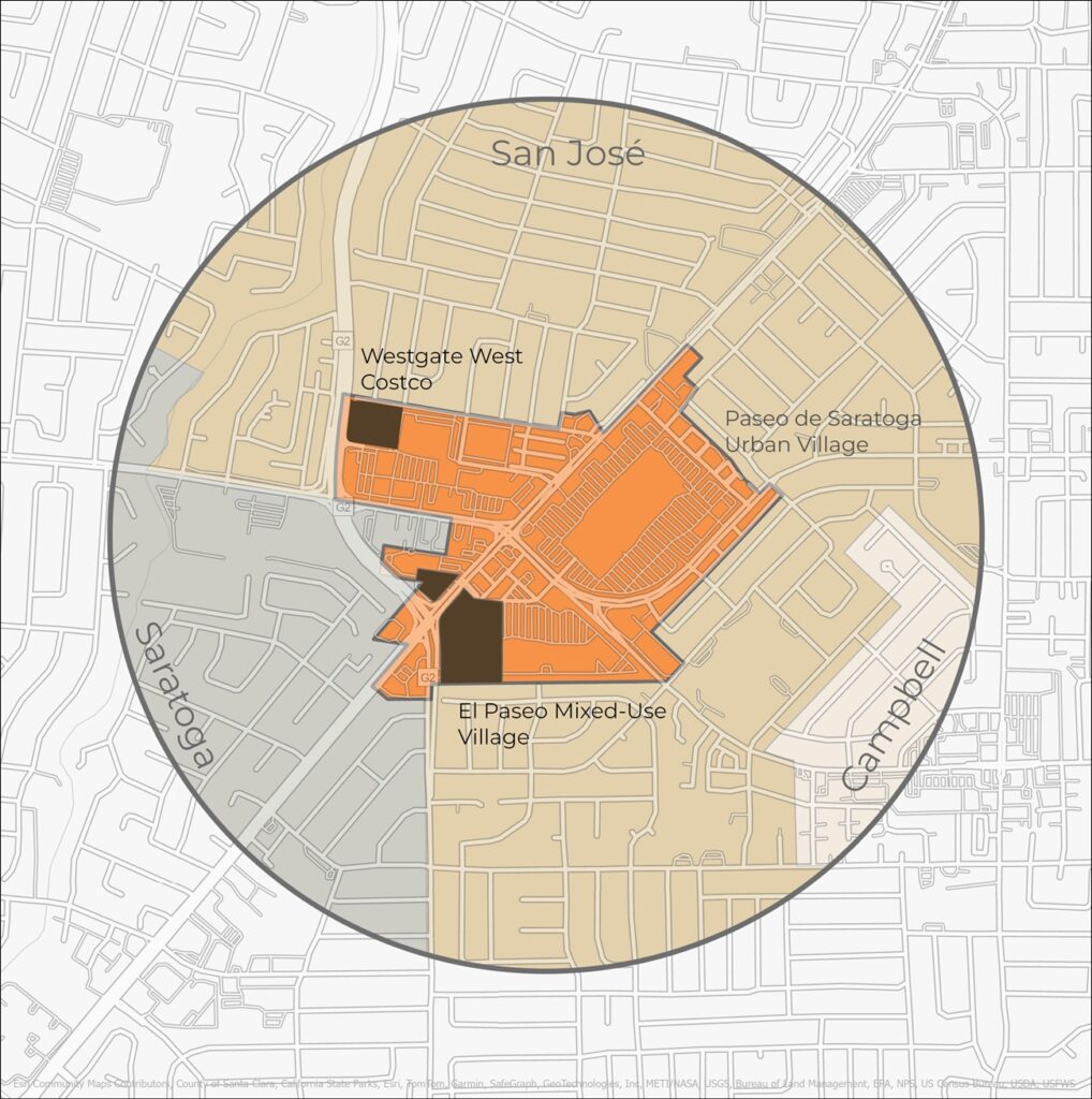 Map of City and Study Area at the intersection of San José, Saratoga, and Campbell