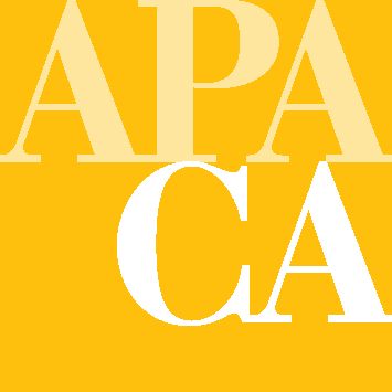 Gold logo with white letters for the American Planning Association, California Chapter