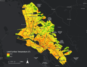 Storymap of Oakland land surface temperature in Farhrenheit