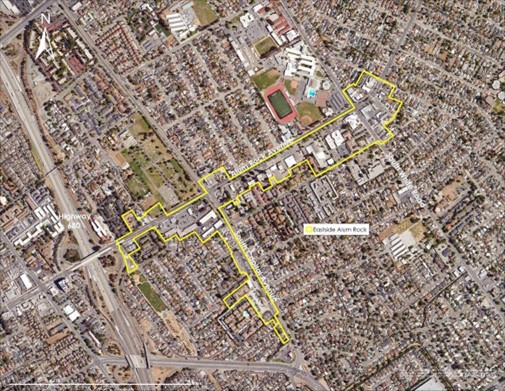 East Alum boundary map Arial view of a portion of San Jose, California.