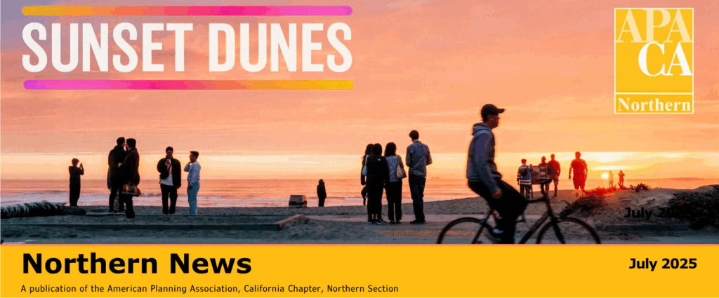 NN 2025 Issue 03 masthead Banner image showing people on a beach watching the sunset with a person on a bicycle riding by.