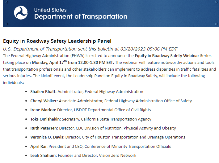 Equity in Roadway Safety Leadership Panel